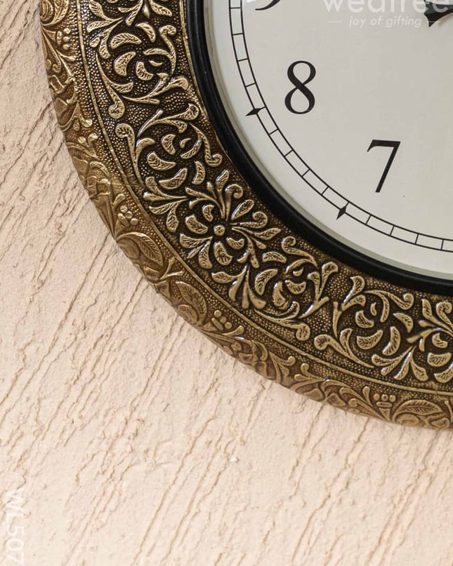 Wall Clocks - Embossed Brass with Floral Design - 18 inch - WL5077 Wall Clocks