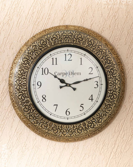 Wall Clocks - Embossed Brass with Floral Design - 18 inch - WL5077 Wall Clocks