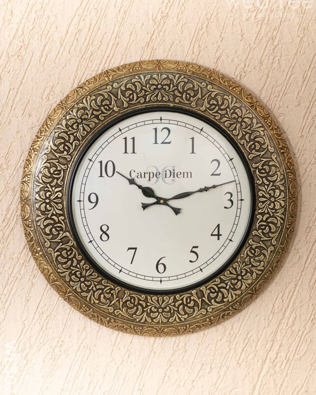 Wall Clocks - Embossed Brass with Floral Design - 18 inch - WL5077 Wall Clocks