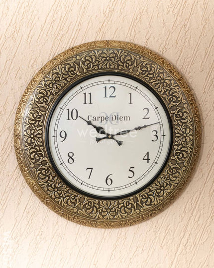 Wall Clocks - Embossed Brass with Floral Design - 18 inch - WL5077 Wall Clocks