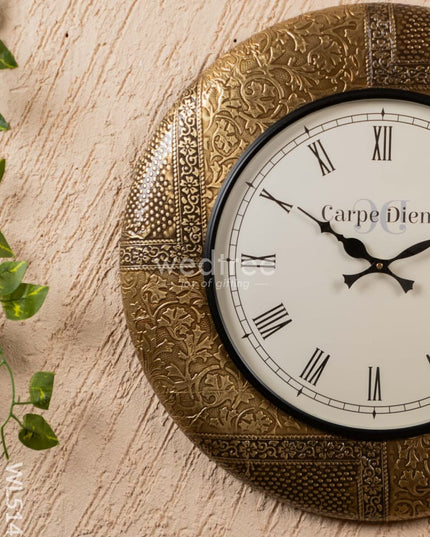 Wall Clocks - Embossed Brass with Floral Design - 18 inch - WL5147 Wall Clocks