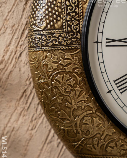 Wall Clocks - Embossed Brass with Floral Design - 18 inch - WL5147 Wall Clocks