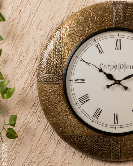 Wall Clocks - Embossed Brass with Floral Design - 18 inch - WL5147 Wall Clocks