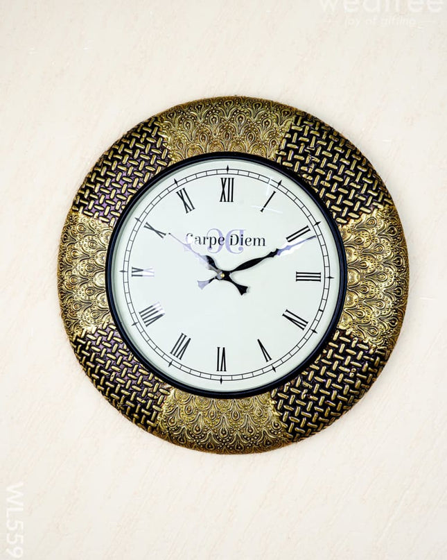 Wall Clocks - Embossed Brass with Floral Design - 18 inch - WL5592 - Wall Clocks