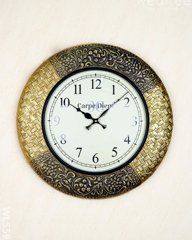 Wall Clocks - Embossed Brass with Floral Design - 18 inch - WL5594 - Wall Clocks