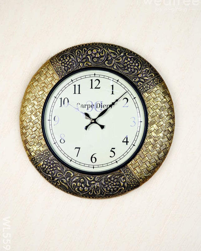 Wall Clocks - Embossed Brass with Floral Design - 18 inch - WL5594 - Wall Clocks