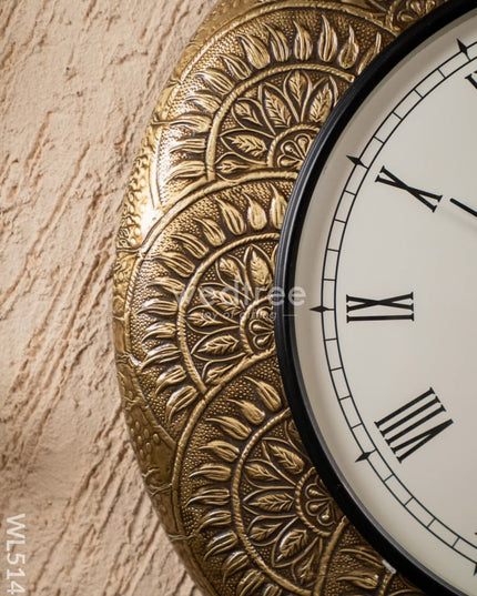 Wall Clocks - Embossed Brass with Flower Design - 18 inch - WL5149 Wall Clocks