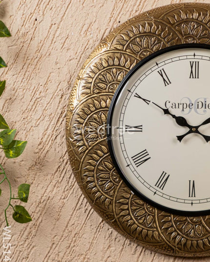 Wall Clocks - Embossed Brass with Flower Design - 18 inch - WL5149 Wall Clocks