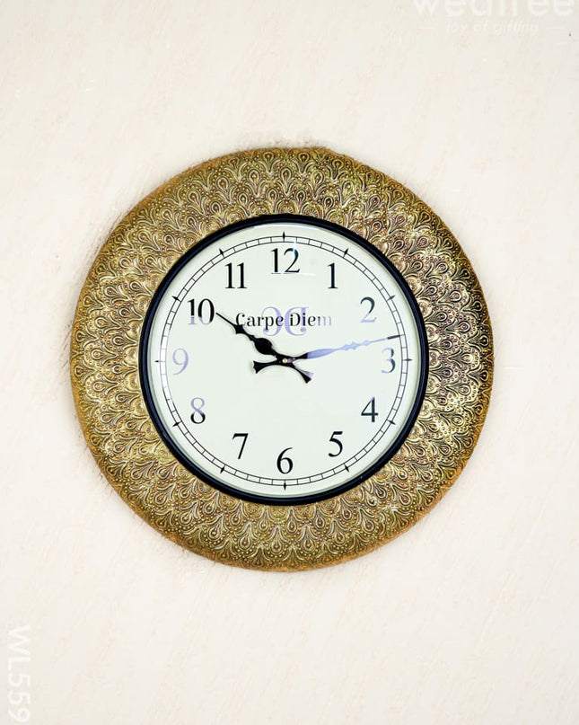Wall Clocks - Embossed Brass with Flower Design - 18 inch - WL5595 - Wall Clocks