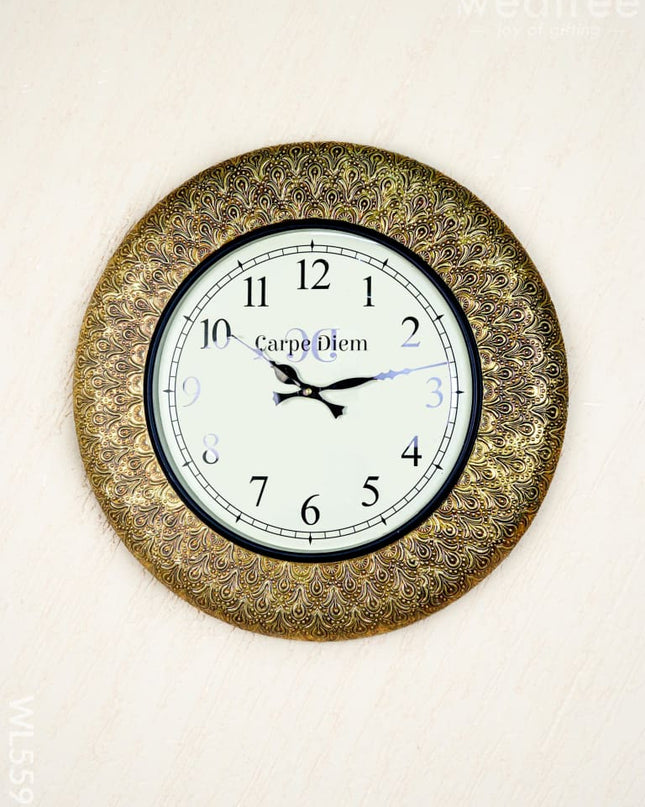 Wall Clocks - Embossed Brass with Flower Design - 18 inch - WL5595 - Wall Clocks
