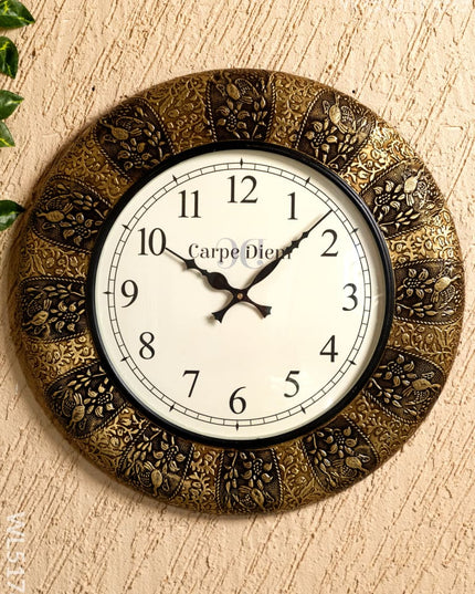 Wall Clocks - Embossed Brass with Peacock Design - 18 inch - WL5174 - Wall Clocks