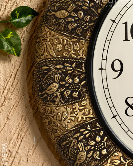 Wall Clocks - Embossed Brass with Peacock Design - 18 inch - WL5174 - Wall Clocks