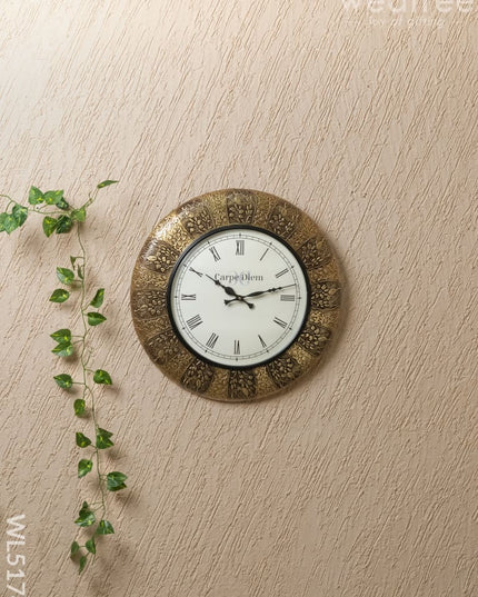 Wall Clocks - Embossed Brass with Peacock Design - 18 inch - WL5174 - Wall Clocks