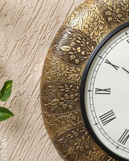 Wall Clocks - Embossed Brass with Peacock Design - 18 inch - WL5174 - Wall Clocks