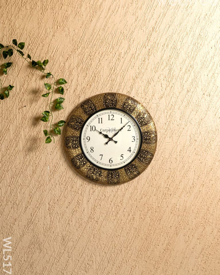 Wall Clocks - Embossed Brass with Peacock Design - 18 inch - WL5174 - Wall Clocks