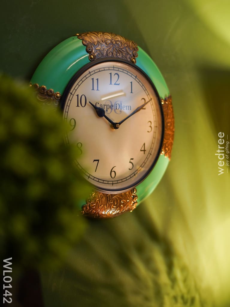 Wall Clocks - Green Coloured With Brass Antique Finish (12 Inches) Wl0142 Clocks