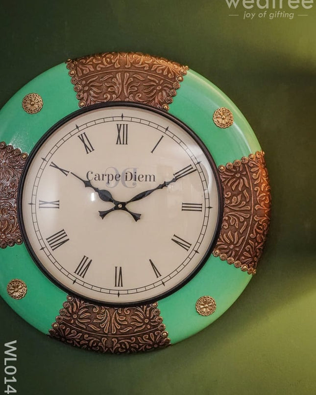 Wall Clocks - Green Coloured With Brass Antique Finish (18 Inches) Wl0141 Clocks