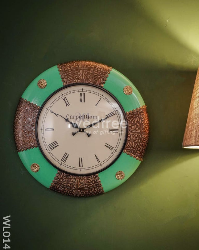Wall Clocks - Green Coloured With Brass Antique Finish (18 Inches) Wl0141 Clocks