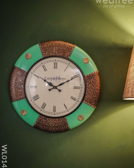 Wall Clocks - Green Coloured With Brass Antique Finish (18 Inches) Wl0141 Clocks