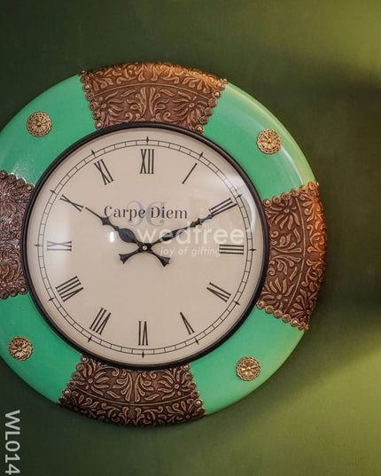 Wall Clocks - Green Coloured With Brass Antique Finish (18 Inches) Wl0141 Clocks