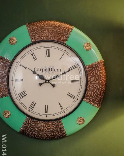 Wall Clocks - Green Coloured With Brass Antique Finish (18 Inches) Wl0141 Clocks