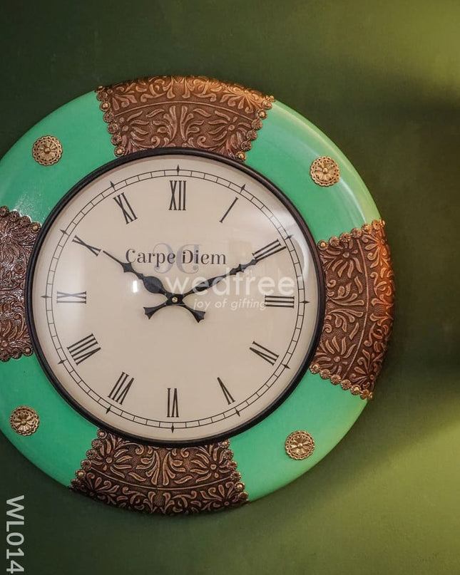 Wall Clocks - Green Coloured With Brass Antique Finish (18 Inches) Wl0141 Clocks