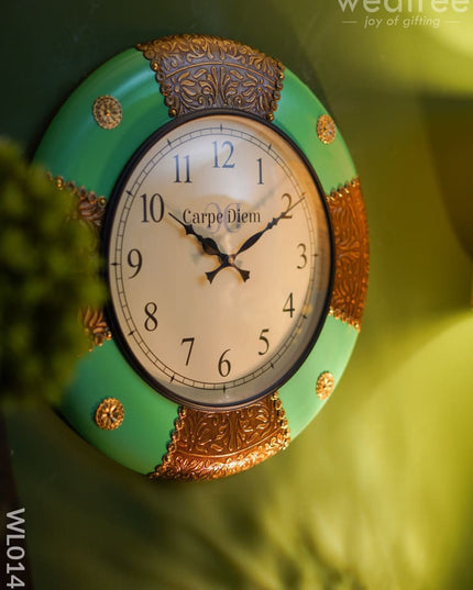 Wall Clocks - Green Coloured With Brass Antique Finish (18 Inches) Wl0141 Clocks
