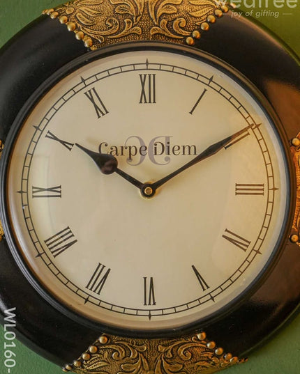 Wall Clocks -Hand Painted With Black Floral Prints & Stone Work (12 Inches) - Wl0160-1 Clocks