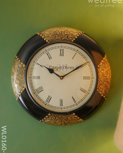 Wall Clocks -Hand Painted With Black Floral Prints & Stone Work (12 Inches) - Wl0160-1 Clocks