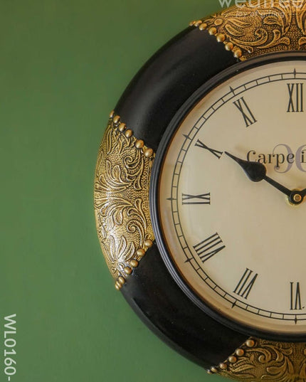 Wall Clocks -Hand Painted With Black Floral Prints & Stone Work (12 Inches) - Wl0160-1 Clocks