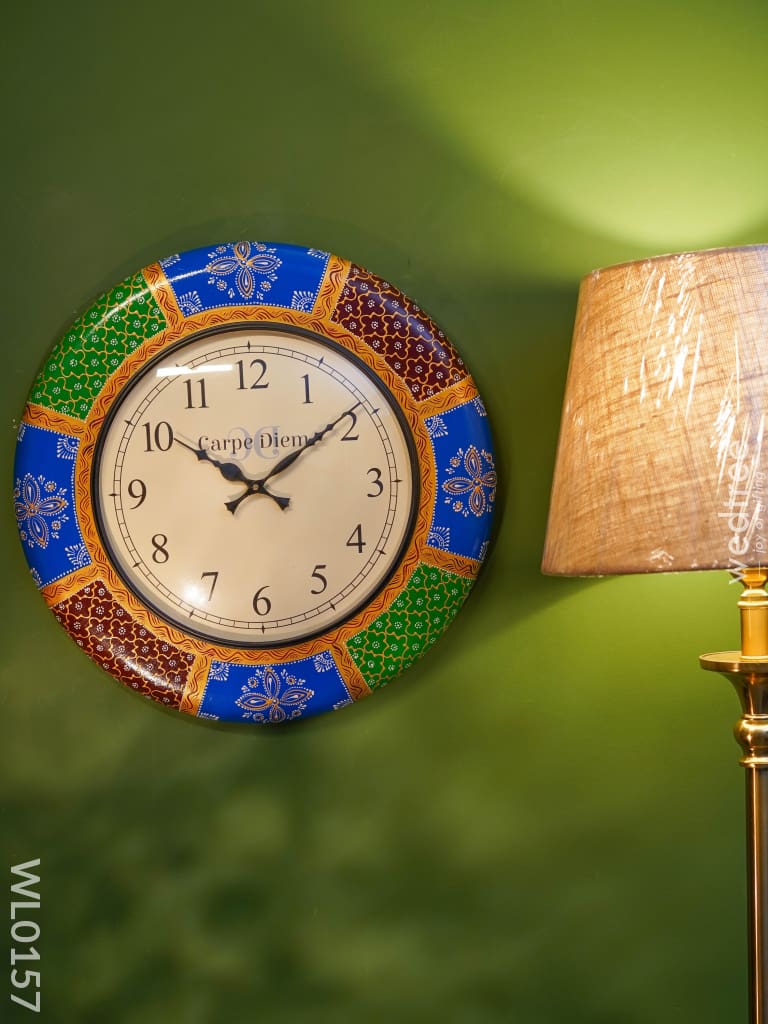 Wall Clocks - Hand Painted With Blue Green And Brown Prints (18 Inch) Wl0157 Clocks