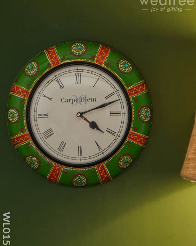 Wall Clocks - Hand Painted With Green And Red Floral Design (12 Inch) Wl0158 Clocks