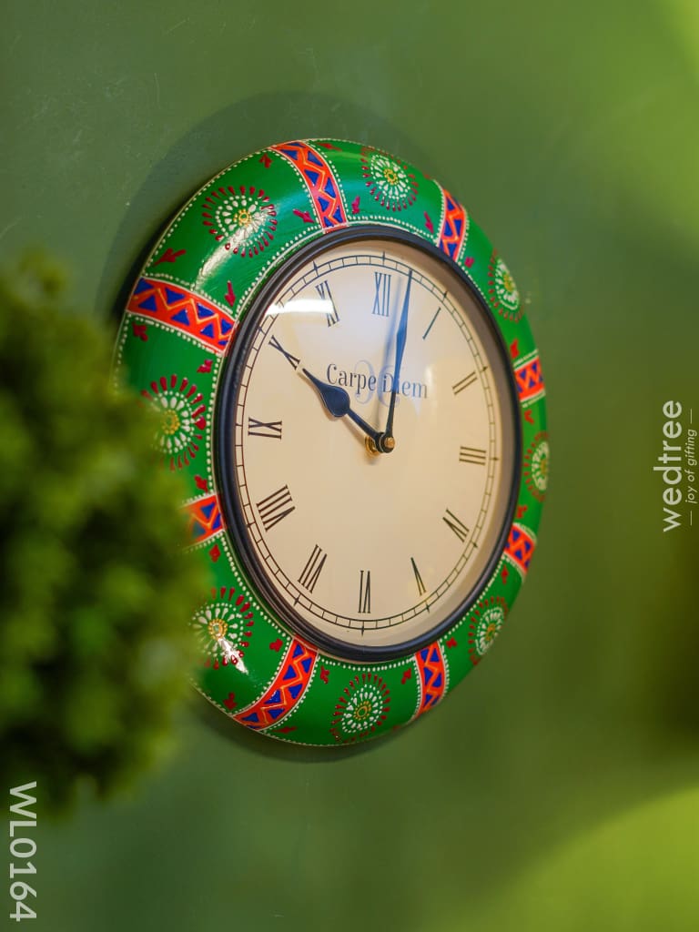 Wall Clocks - Hand Painted With Green And Red Floral Design (12 Inch) Wl0164 Clocks