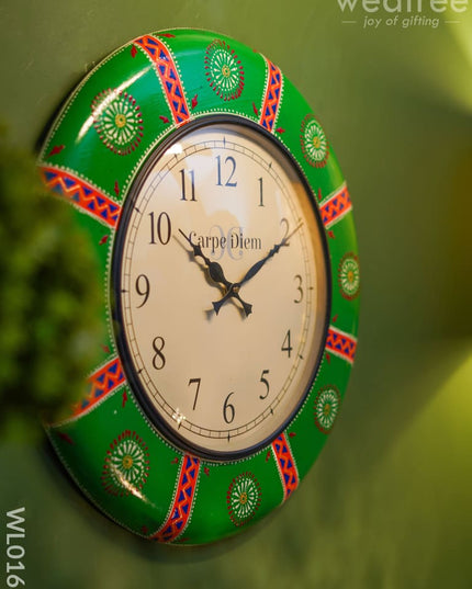 Wall Clocks - Hand Painted With Green And Red Floral Design (18 Inch) Wl0163 Clocks