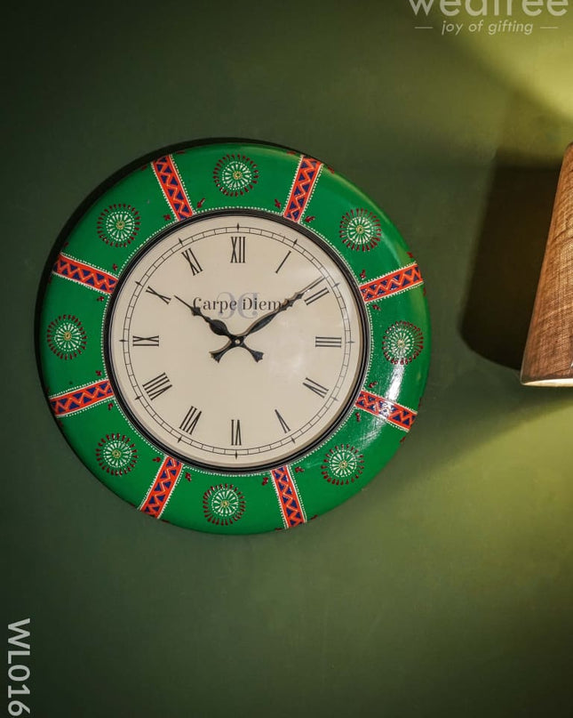 Wall Clocks - Hand Painted With Green And Red Floral Design (18 Inch) Wl0163 Clocks