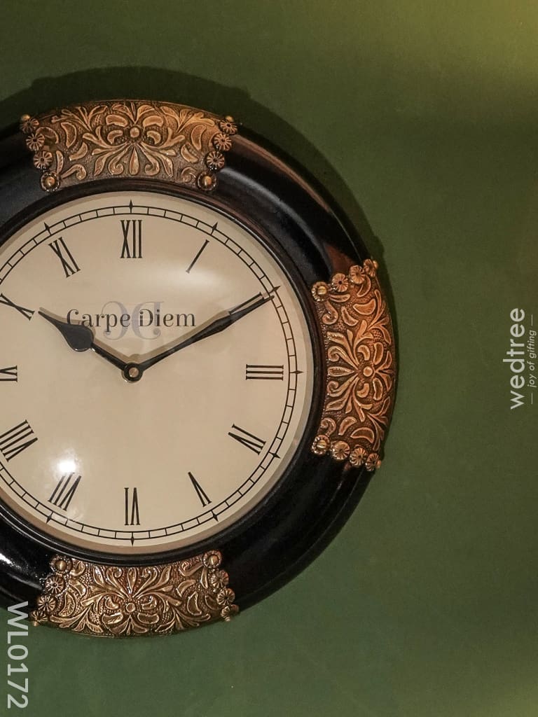 Wall Clocks - Polished Brass In Black Base (12 Inch) Wl0172 Clocks