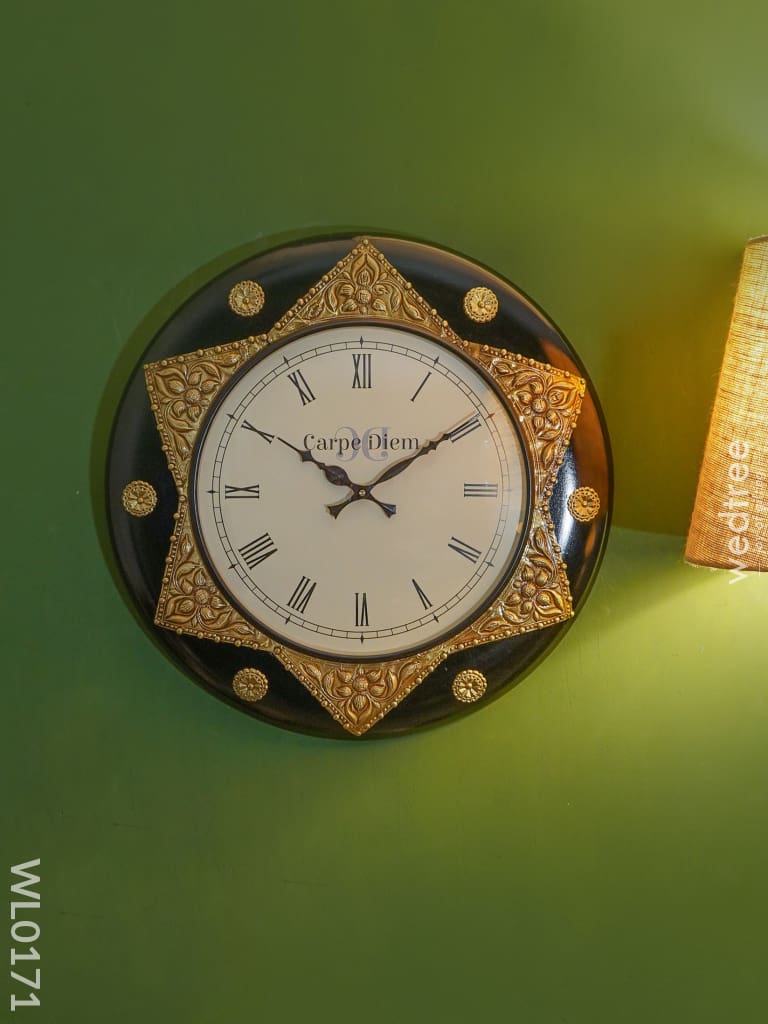 Wall Clocks - Polished Brass In Black Base (18 Inch) Wl0171 Clocks