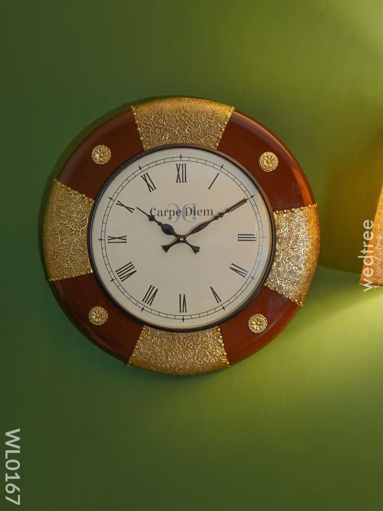 Wall Clocks - Polished Brass In Brown Base (18 Inch) Wl0167 Clocks