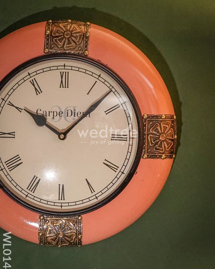 Wall Clocks - Rose Coloured With Brass Antique Finish (12 Inches) Wl0144 Clocks