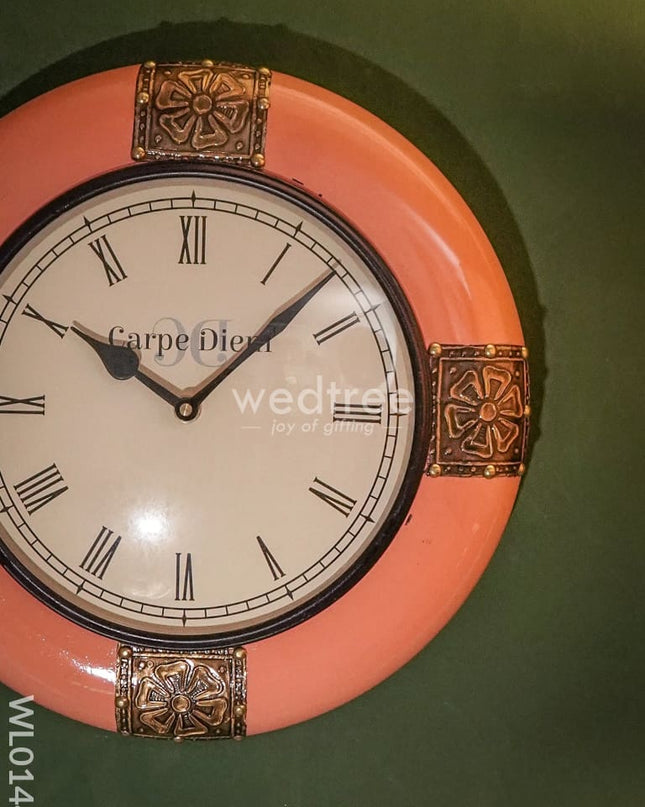 Wall Clocks - Rose Coloured With Brass Antique Finish (12 Inches) Wl0144 Clocks