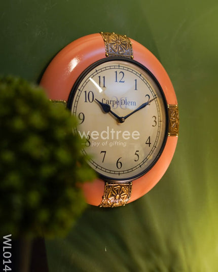 Wall Clocks - Rose Coloured With Brass Antique Finish (12 Inches) Wl0144 Clocks