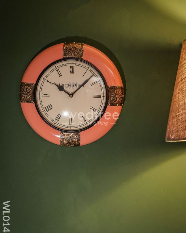Wall Clocks - Rose Coloured With Brass Antique Finish (12 Inches) Wl0144 Clocks