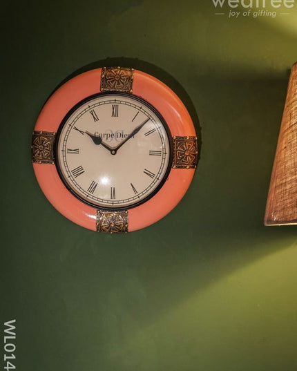Wall Clocks - Rose Coloured With Brass Antique Finish (12 Inches) Wl0144 Clocks