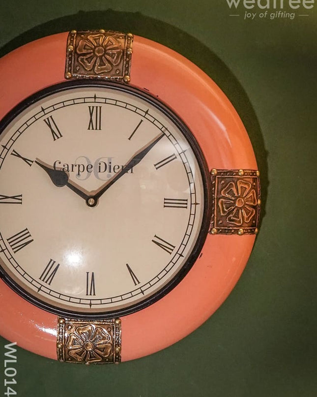 Wall Clocks - Rose Coloured With Brass Antique Finish (12 Inches) Wl0144 Clocks