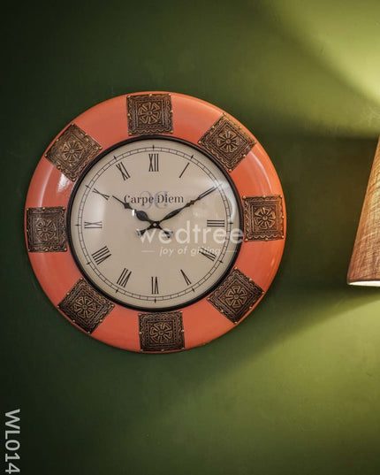 Wall Clocks - Rose Coloured With Brass Antique Finish (18 Inches) Wl0143 Clocks