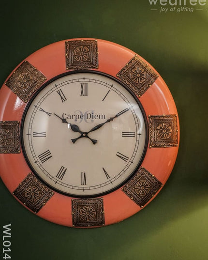 Wall Clocks - Rose Coloured With Brass Antique Finish (18 Inches) Wl0143 Clocks