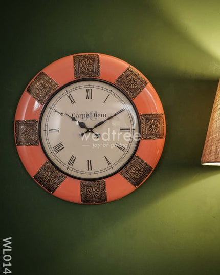 Wall Clocks - Rose Coloured With Brass Antique Finish (18 Inches) Wl0143 Clocks