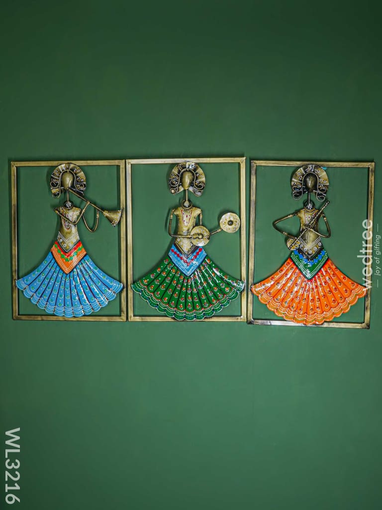 Wall Hanging Musical Dolls With Frame - Set Of 3 Wl3216 Metal Decor Hanging