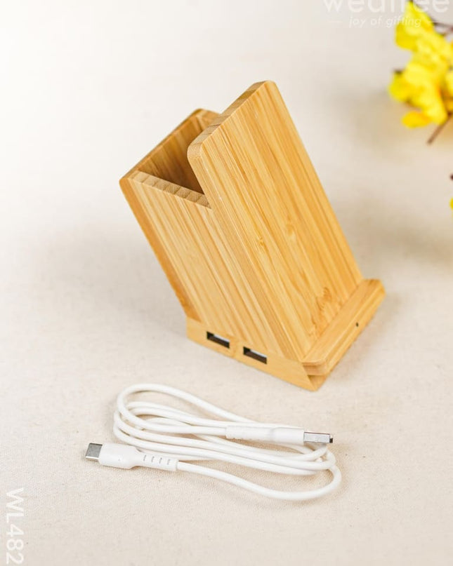 Wangari - Bamboo Wireless Charger with Pen Stand & USB - 15W - WL4823 Electronics