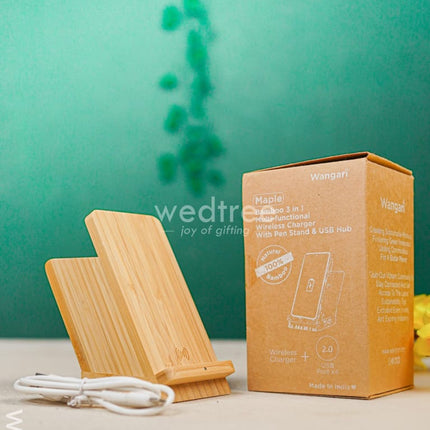 Wangari - Bamboo Wireless Charger with Pen Stand & USB - 15W - WL4823 Electronics